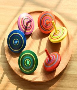 Klassisk Rainbow Wood Gyro Toy Multicolor Mini Cartoon Wood Spinning Top Toy Learning Educational Toys for Kids Kindergarten Toys7387014