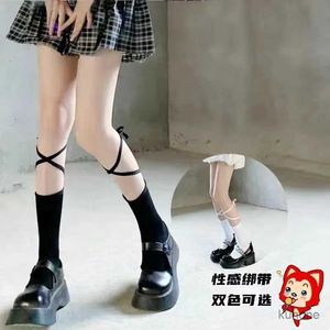 Meias Hosiery japonês harajuku bezerro meias feminino verão preto tiras transversais meias de tubo lolita skirt skirt meias da faculdade mulher mulher