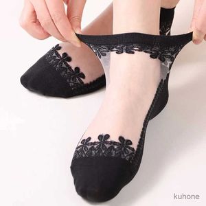 Meias Hosiery New Ultra-Tosfin Transparent Meocks Summer Moda Mulher Crystal Silk Socks Girls Lace Lace Sexy Elastic Short Tulle Crew Socks