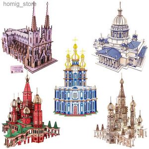 3D Puzzles DIY Famous Petersburg Church 3D Puzzle Wooden Christ Cathedral Model Building Wood Jigsaw Toys For Children Adult Christmas Gift Y240415