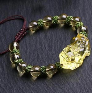 FW001 Animal Zodiac Charm Bangles Citrine Pixiu Armband Natural Stone 810mm Crystal Bead Armband Charm Justerbar Bangle Wholes9226540