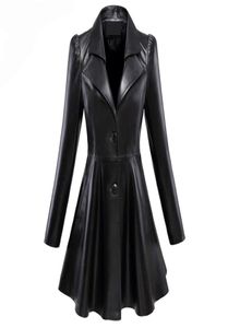 Women039s Leather Faux Leather Women s Jackets Nerazzurri Fit and flare faux leather coat notched lapel long sleeve puff Skirte7064447