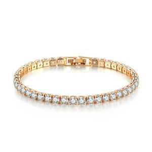 Tennis Women Bracelet Men Blue Emerald Pink Cubic Zirconia Hiphop Sier Gold Plated Jewelry Diamond One Row Hip Hop 4Mm Crystal Drop De Otuja