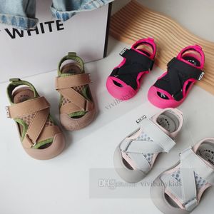 Summer kids letter sandals fashion boys girls non-slip soft bottom casual sandals children patchwork color breathable beach shoes Z7702