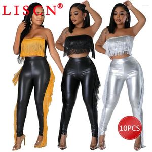 Women's Two Piece Pants 10 Bulk Items Wholesale Lots Tracksuits Clothes For Women 2024 Sexy Y2k Tassel Set Outfits Tube Top Legging K12831