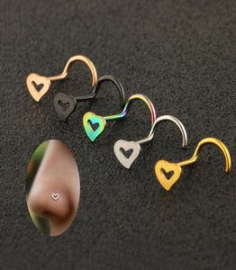 Moda stalowa stalowe kołki nosowe kształt serca wielokolorowe pierścienie nosowe haczyki przeszywające ciało piercingy biżuteria 1162702