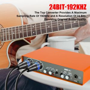 Cartão de som da interface de áudio PEGS com monitoramento, cartão de som profissional de gravação ao vivo da guitarra elétrica para estúdio, cantando mixer de som