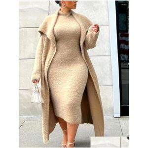 Plus Size Kleider LW Kleid Teddy Plain Bodycon Set Womens 2023 Herbst Winter warm y Elegant Cocktail Abend Party Drop Lieferung Anschein