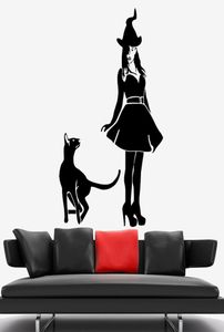 Halloween Wall Decal Witch Cat Pet Animal Halloween Witchcraft Vinyl Wall Sticker Living Room Home Deocration Wallpaper3618727