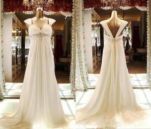 2017 Empire Maternity Wedding Dresses Chiffon Pärled Long Bridesmaid Gowns Beach Garden Aline Wedding Gästklänningar med Crystal 8135128