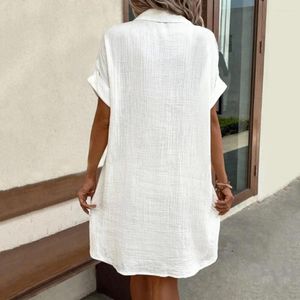 Casual Dresses Women Dress Loose Fit Stylish Knee-length Midi With Turn-down Collar Short Sleeves Side Pocket Solid Color For