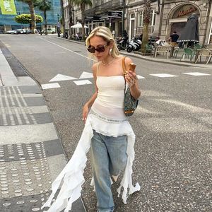 Sexy Lace Sheer Suspenders Shirts Y2K Off-ombro tops Tops Streetwear Clube Clube Chic Party Lady Tank Top T-shirt Casual for Women 240412
