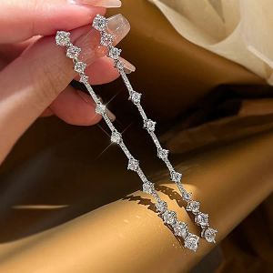 Auricular Line Dangle örhängen Enkel fina smycken Real 100% Pure 925 Sterling Silver White Moissanite Diamond Gemstones Eternity Women Wedding Drop Earring Present