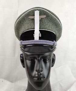 Basker tyska Waffen Elite Infantry Officer Visor Cap Wool Made Hat och två Metal Grey Badge Set3747120