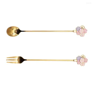 Spoons 2 Pcs Cherry Blossom Spoon Tableware Stainless Steel Fork Japanese Dessert Coffee Metal Serving