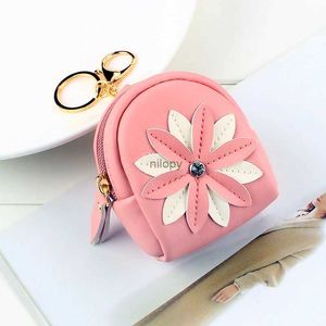 Keychains Lanyards Flower Print Small Bag Women PU Leather Coin Purses Fashion Jelly Handbag Girls Coin Card Holder For Kids Purses Keychain