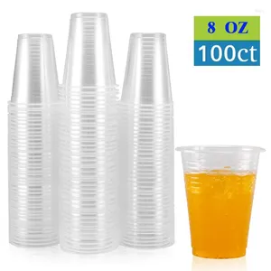 Copas descartáveis Stravas 100 pacotes 8 oz 220ml Partido de plástico transparente para bebidas geladas - Bubble Boba gelado de chá