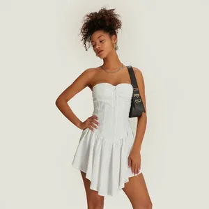 Casual Dresses Solid Color Front Central Clasp Corset Short Tube Dress Women Summer Sleeveless Axeless MINI FOR PARTY CLUB