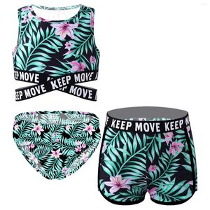 Frauen Badebekleidung Mädchen Print Badeanzug ärmellose Criss Cross Crop Top mit Shorts Slips Beach Pool Badeanzug Hautausschlag Strandbekleidung