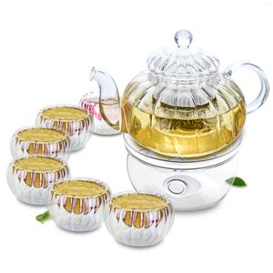 Zestawy herbaciarni 1x Zestaw herbaty w kształcie dyni C-1 Ogrzewany czajniczka 6x filiżanki 1