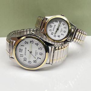 Wristwatches 100pcs/lot High Quality Silver Gold Elastic S Trap Steel Band Lovers Quartz Watch Gift Watches For Men And Women Wholesale