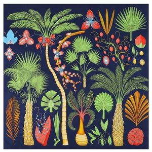 Lyxvarumärkesdesign Sago Cycas Palm Tree Winter Square Scarf 130 cm Twill Silk Scarf Women Kerchief Scarves for Ladies 240325