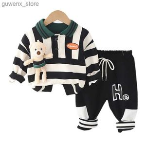 Clothing Sets New Spring Autumn Fashion Baby Girls Clothes Suit Children Boys Striped T-Shirt Pants 2Pcs/Sets Toddler Costume Kids Tracksuits Y240415