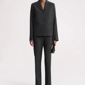 Dwuczęściowe spodnie damskie 2024 Autumn Wool Blend Heather Grey Rame Pad Blazer Slit Slim Spodni