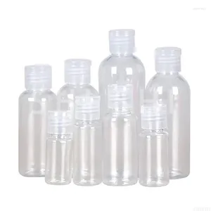 Bottiglie di stoccaggio 20 pezzi Clear Flip Lid Cosmetic Sample Contenitori Viaggia shampoo liquido Fials Riemibile Pieto PET 5ML 50ML 60ML 100 ml
