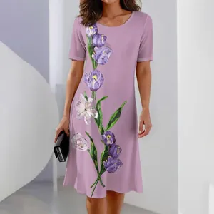 Casual Dresses Women Summer Dress Floral Tulip Print For Soft Breathable Knee Length Midi With Short Commute