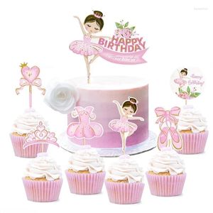 Party Supplies Pink Ballerina Girl Cake Topper Toppers Crown Dress Kids Happy Birthday Wedding Baby Shower Baking Dessert DIY Decor