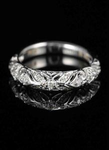 BAIHE Solid 14k White GoldAU585 Art Nouveau Filigree Anniversary Band Diamonds Wedding Fashion Gift Ring4818299