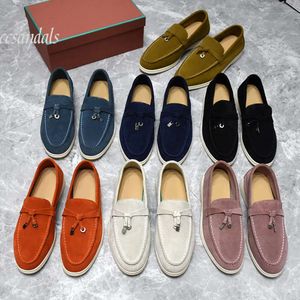 PIANA Shoes Summer Slip On Loafers For Women Charms Suede Moccasins Apricot Genuine Leather Men Casual Flats Women Luxury Designers Loafers Suede Walk Leisure Shoes