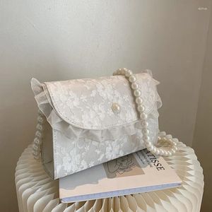 Сумки на плечах летняя сеть красная кружевная сказка принцесса Pure White Pearl Chain Crossbody Sack Sack Mobile Phone