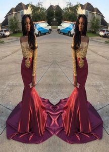 Charming African Style Off Shoulder Prom Dresses 2016 Gold And Burgundy Evening Gowns For Black Girls Long Sleeve Sweep Train Form9556156