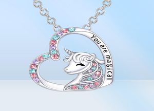 Unicorn Pendant Necklace Cute Lucky Heart Crystal Birthstone Horse Necklaces You Are Magical Jewelry Birthday Gift Girls58589866318867