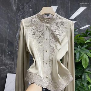 Women's Blouses Blouse Female European And American Embroidery Stand-up Collar Long-sleeved Heavy Imitation Silk Mulberry Shirt Women Autumn