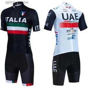 Jersey de ciclismo Conjunto 2024 Italia Ciclismo Jersey 3 Bolsos Pro Road Bike Maillot Jersey Shorts Men Equipe de UAE ROPA ROPA CICLISMO BICYCL CORDÃO
