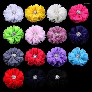 Fiori decorativi 4pcs/lotto 6,5 cm 15 colori di tulle in chiffon fiore pulsante di rinestina di rinestina per ragazze in tessuto ballerina bouquet wedding