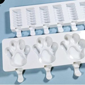 4/8 Cell Magnum Silicone Mold Ice Cream Mold Cute Cat Paw Heart Form for Kids with Wooden Sticks Popsicle Molds DIY Ice Tray