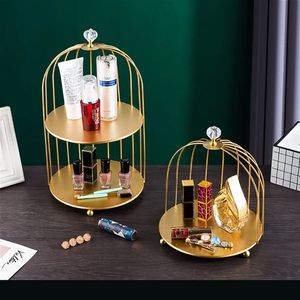 2024 Metal Bird Cage Cage Cosmetic Grait Organizer Организатор губной парфюмеры продукты по уходу за кожей. Отделка стойка для ванной комнаты