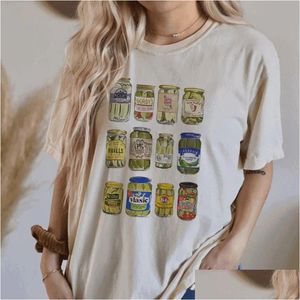 Damen T-Shirt Dosengurken Vintage T-Shirts Frauen süße lustige Gurkenliebhaber T-Shirts Kurzarm trendy Mode Jar Tee Shirt Tops Dhgke