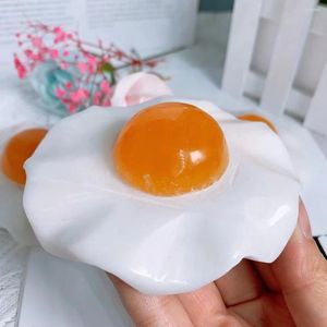 Decorative Figurines 9-10cm Natural Healing Gemstone Poached Egg Crystal Carving White Jade And Yellow Calcite Stone Crafts Ornaments 1pcs