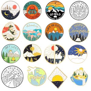 Outdoors Mountain Starry Night Enamel Pin Custom Wild Camping Hiking Brooches Bag Clothes Lapel Pin Adventure Badge Jewelry Gift 21 colors