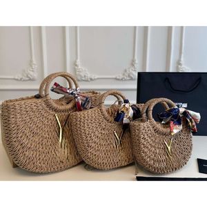 Ny y lyxväska designer väska kvinnor handväska klassisk gräs vävt tote medium handväska märke väska stor kapacitet väska