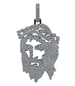 Gold Silber Rückenghost Jesus Kopf Anhänger Halskette aus Full CZ Männer Hip Hop Schmuck Geschenk 7322258