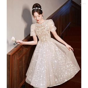 Abiti per feste in stile francese bavande collare a manicotto posteriore a manica corta Bandage A-line Abito da sera Bride Bridesmaid Wedding Tulle Gowns Vestidos