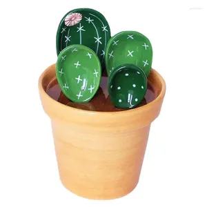 Skedar 4st mätning av sked set cactus design söt keramik med hållare för baka salt socker krydda kök tillbehör