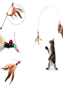 Feather Rod Play Pet Wand provocando com contas coloridas Funny Feather Spring Kitten Cat Toy Toy Interactive Cat Toy Dropship6717341