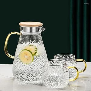 Vattenflaskor 1800 ml värmebeständig kanna glas kanna med rostfritt/trälock och hälla pip som serverar karaff för kalla drycker